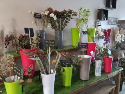 a table with a bunch of flowers on it