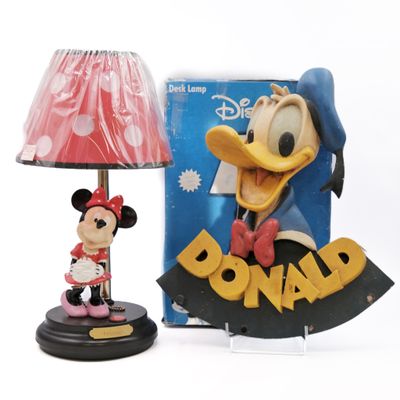 mickey mouse lamp with box and lamp shade on white background