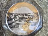 a glass plate with a picture of a train on it