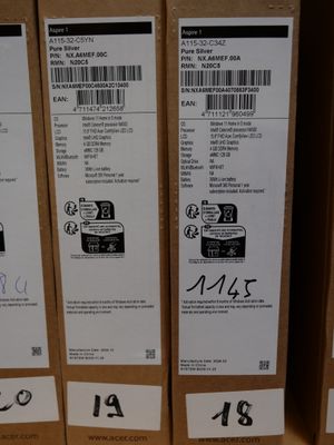 three boxes are stacked on top of each other on a shelf