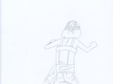 dessin représentant un homme portant un chapeau et une écharpe, sur un skateboard
