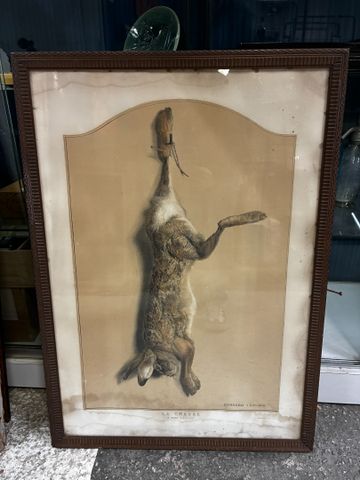 Édouard TRAVIÉS « la chasse, le lièvre », lithographie. 66 x 43 c...