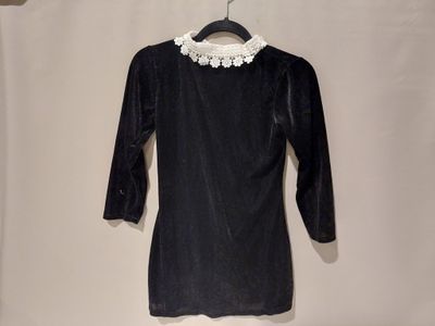 black velvet dress with white lace collar