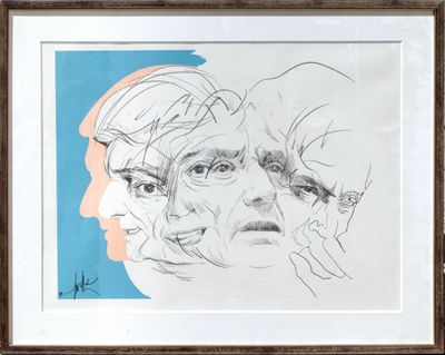 un dessin représentant le visage d'un homme sur fond bleu