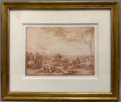 une image représentant un dessin de paysage avec un homme allongé par terre