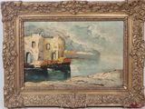 l'image d'une peinture représentant un bateau dans un plan d'eau