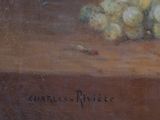 a painting of a bunch of grapes on a table