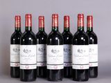 six bottles of red wine lined up in a row