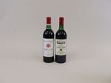deux bouteilles de vin rouge posées l'une à côté de l'autre sur une surface blanche