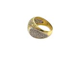 a close up of a gold ring with diamonds on a white background