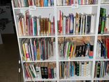une étagère contenant de nombreux livres dans une pièce