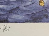 a drawing of a boat and a barrel of wine on the water