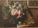 une peinture de fleurs dans un vase sur une table