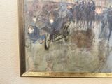 a painting of a group of people riding in a horse drawn carriage