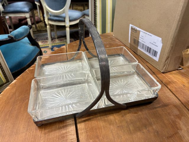 Plateau serviteur en métal argenté et 4 coupelles en verre