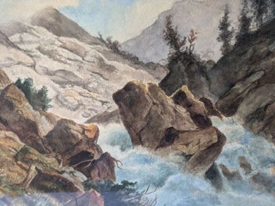 a painting of a bear that is standing on a rock