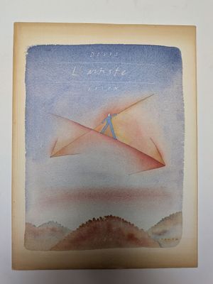 un tableau représentant un homme faisant voler un cerf-volant dans le ciel