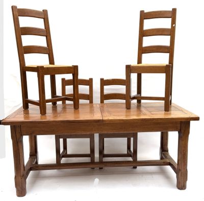 Table en bois naturel rectangulaire, entretoise en H (76 x 1…