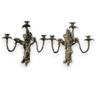 José Maria DAVID (1944-2015) Deux appliques aux panthères fo… - Photo 1