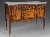 an early 20th century walnut and marquet sideboard with marble top