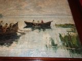 a painting of a group of people in a row boat