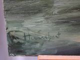 a close up of a painting of a man on a boat