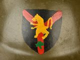 a close up of a helmet with a lion on it