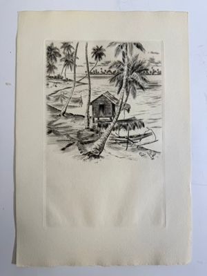 une image représentant un dessin d'une maison sur la plage