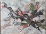 peinture représentant un tableau en noir et blanc, réalisée à la peinture rouge et verte