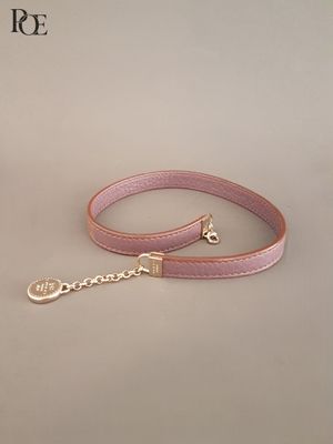 laisse pour chien en cuir rose avec fermoir et chaîne plaqués or