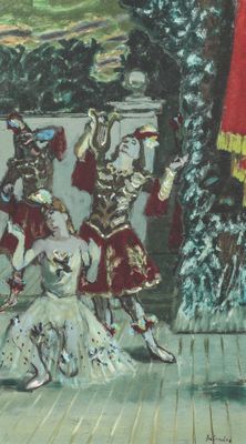 un tableau représentant un groupe de personnes dansant sur une scène