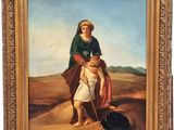 a painting of a woman carrying a child on her back