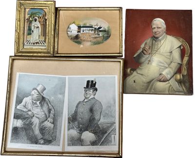 Lot de pièces encadrées dont un portrait de Cardinal à l'huile sur toi - Photo 1