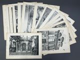 a bunch of old black and white photographs of a building