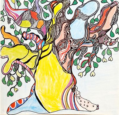 tableau représentant une femme avec un arbre dans les cheveux
