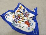 a blue and white scarf with a picture of a plane on it