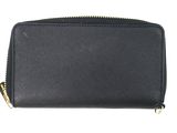 a black leather wallet with a zipper on the front