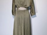vintage olive green dress with cut out back and belt