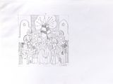 a black and white drawing of a group of people