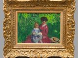 une image représentant un tableau où l'on voit une femme et un enfant dans un jardin