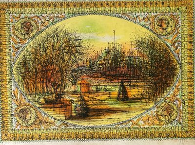 peinture d'un pont au-dessus d'une étendue d'eau