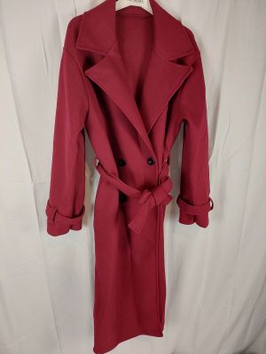 MANQUE - Manteau long bordeaux - Double boutonnage et ceintu…