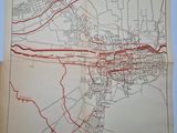 an old map of the town of damas with red lines