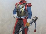 painting of a man in a military uniform with a sword and helmet