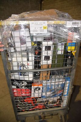 a cart full of cell phones sitting on top of a table