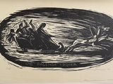 un dessin en noir et blanc représentant deux personnes dans un bateau