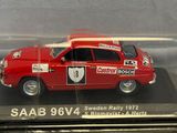 a small red car in a glass case