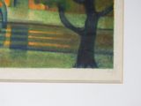 a picture of a painting of a man sitting on a bench