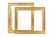 two gold picture frames on a white background