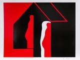 an image of a red and black painting on a white wall